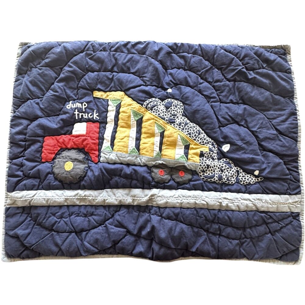 Pottery Barn Kids Busy Trucks Standard Sham Cotton Chambray Applique Quilted